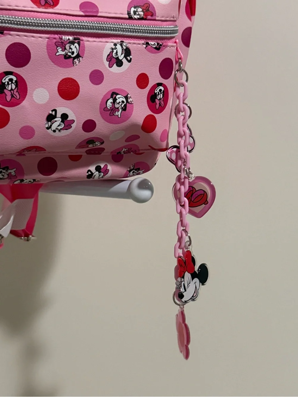 Disney Pink Minnie Mouse Polka Dot Kids Backpack with Pom-Pom Charm